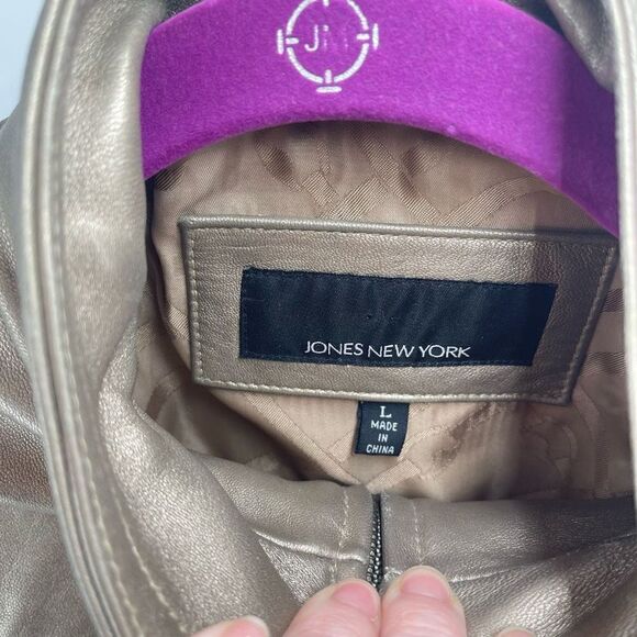 Jones New York Women's Full Zip Stand-up Collar Leather Jacket Size L - Picture 5 of 12